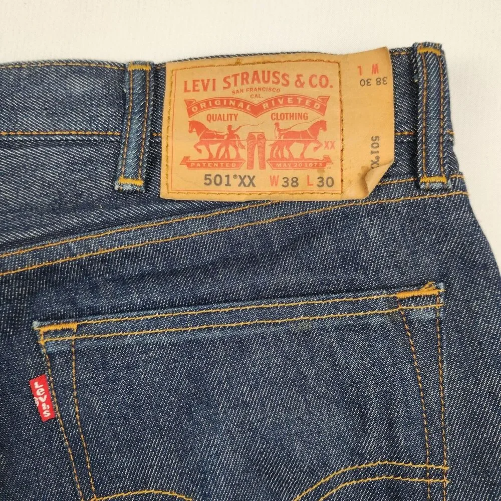 Levis 501XX Jeans Mens 38x30 Dark Wash Button-Fly Shrink-to-Fit Heavy Streetwear